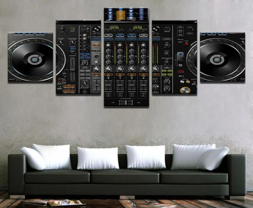 Modułowy obrazek wystroju domu obrazy Płótna nowoczesna 5 sztuk muzyka DJ Console instrument mikser Plakat do salonu Art4359400