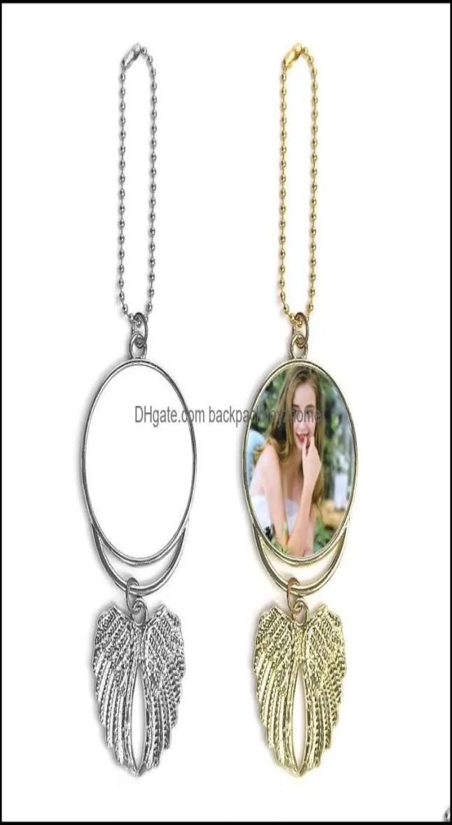 Arts And Crafts Arts Gifts Sublimation Blank Necklace With Chain Aluminum Sier Angel Wings Car Charm Po C Dhswv5517957