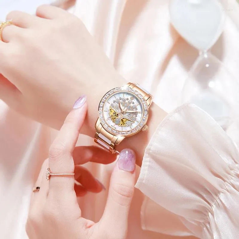Наручные часы Роскошные механические женские часы ORKINA Дизайнерский скелет Элегантный керамический ремешок Водонепроницаемые женские часы для девочек