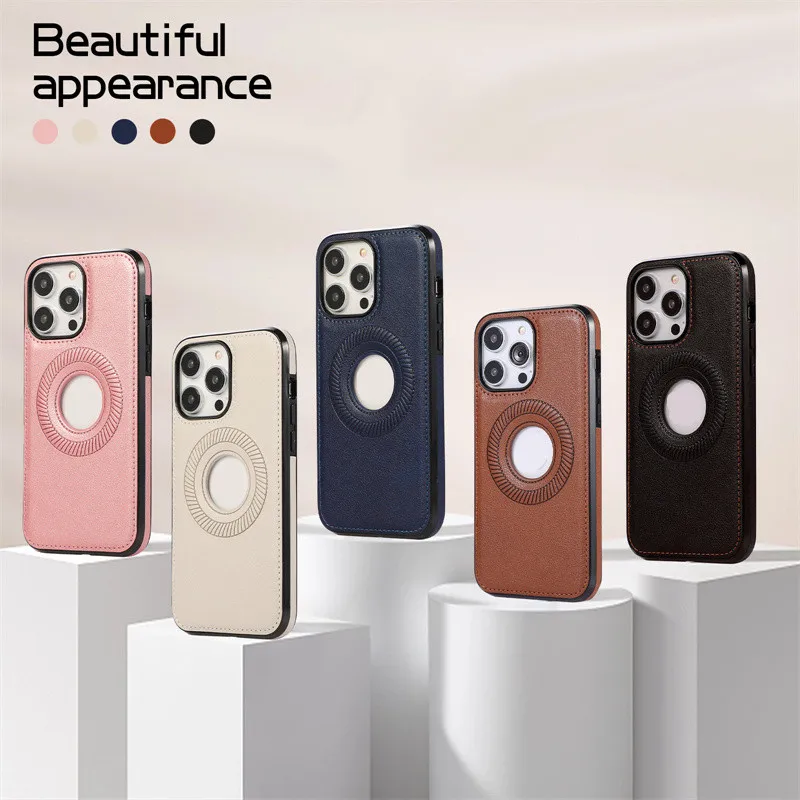 شعار Hole Business Ultra Slim Leather Magnetic Case لـ iPhone 15 14 13 12 11 Pro Max 15Pro 14Pro I Phone Mac Cover Factory