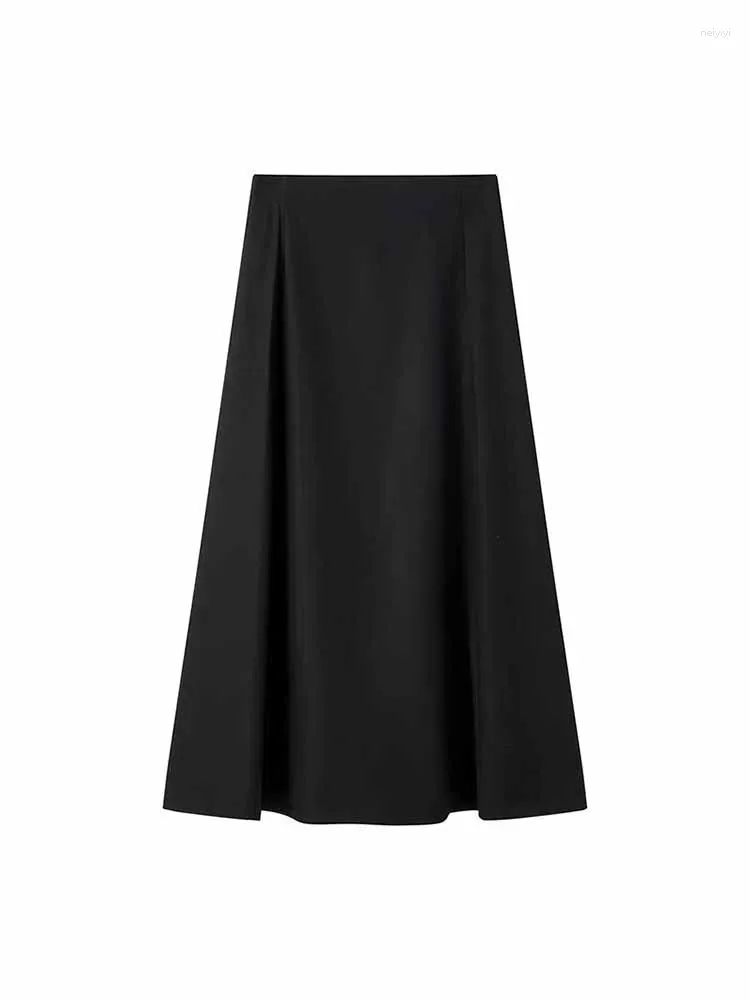 スカート女性シックなファッションファインカットブラックウールブレンドスリムプリーツミディヴィンテージハイウエストジッパーメススコートムージャー