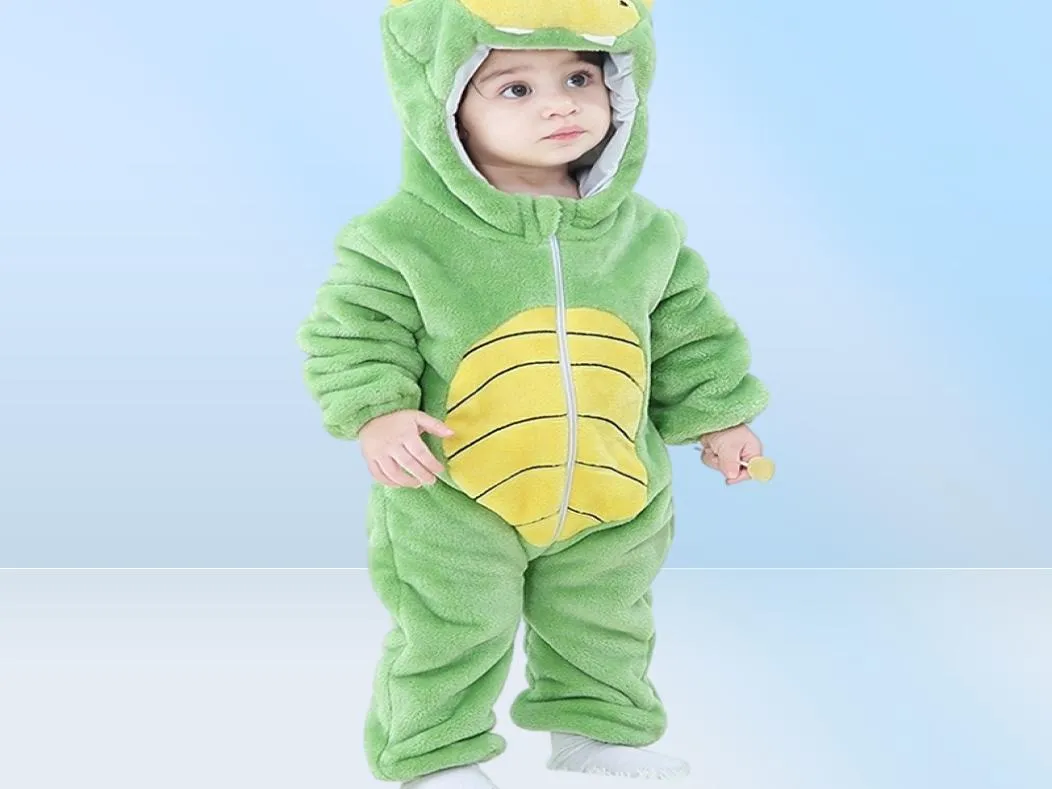 Baby flickor pojkar kläder dinosaurie baby romper pajamas lejon huva mameluco bebe vinter djur kostymer roupa de bebe dropp 22204701