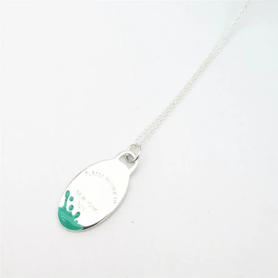 New ladies sterling silver classic cyan pink egg-shaped splash splash enamel silver necklace jewelry couple holiday gift LJ2010092775