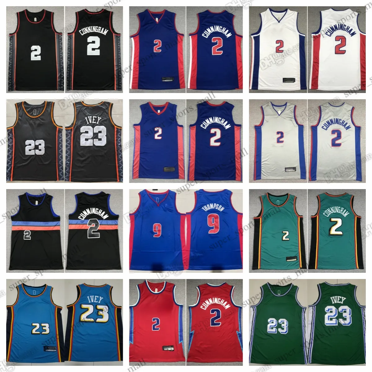 2023-24 New City 농구 유니폼 23 Jaden Ivey 2 Cade Cunningham 9 Ausar Thompson Blue Green Black Jersey Men S-XXXL