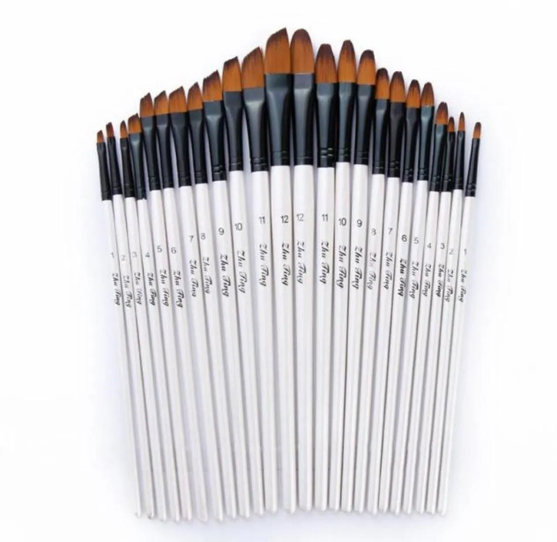 12 stuks Nylon Haar Houten Handvat Aquarel Kwast Pen Set Voor Leren Diy Olie Acryl Schilderen Kunst Penselen Benodigdheden Makeup2410198