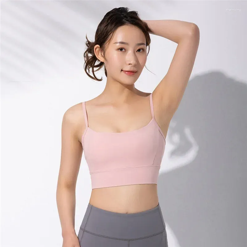 Yoga Outfit Women Sports Bras Tops Sexy V Back Thin Straps Fitness Padded Plain Wokrout Gym Crop Top Athletic Brassiere