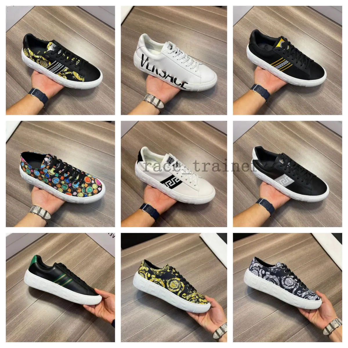 Sashell Barock Greca Sneakers Casual Shoes Designer Män Sko Vit Tjocksoled Greek-Key Motiv Polka Dot Print Round Toe Multicolor Platform Trainers 01