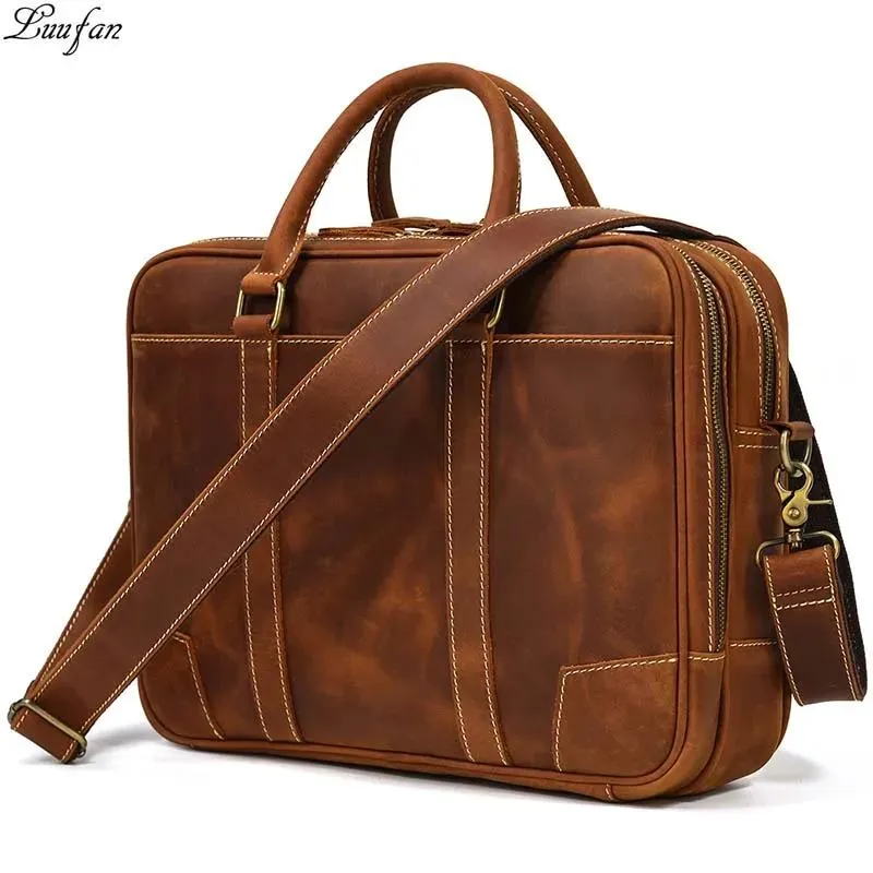 Misportifs Vintage Men's Crazy Horse authentine cuir mallette sac à main