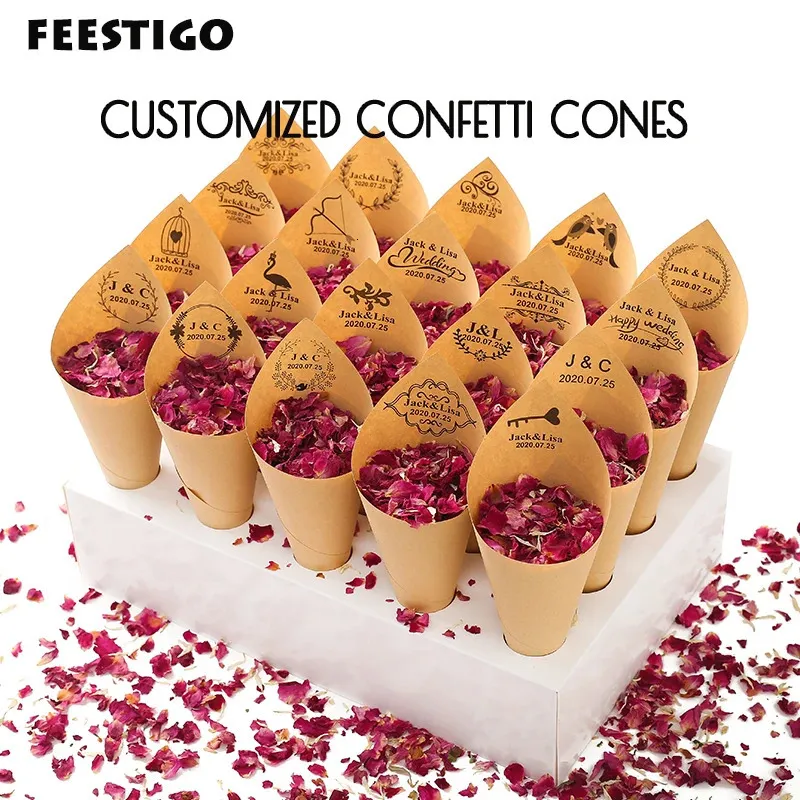 Confettis personnalisés cônes 100 Natural Biodégradable Rose séchable de fleur de pétale Côté Cone Mariage et décoration de fête 231227