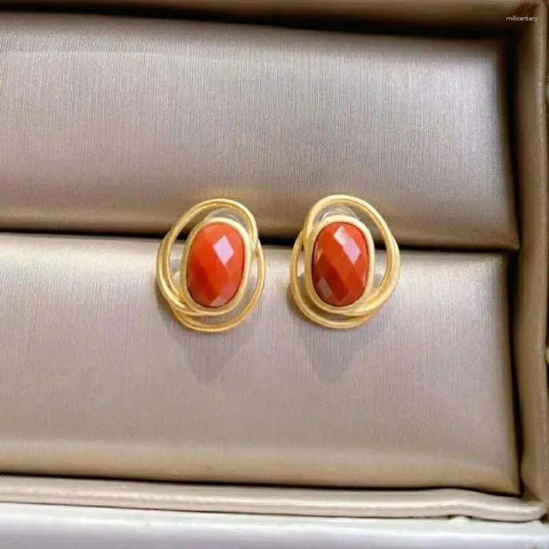 Серьги-подвески из стерлингового серебра S925, инкрустированные натуральным южным красным агатом, женские простые элегантные геометрические индивидуальные украшения