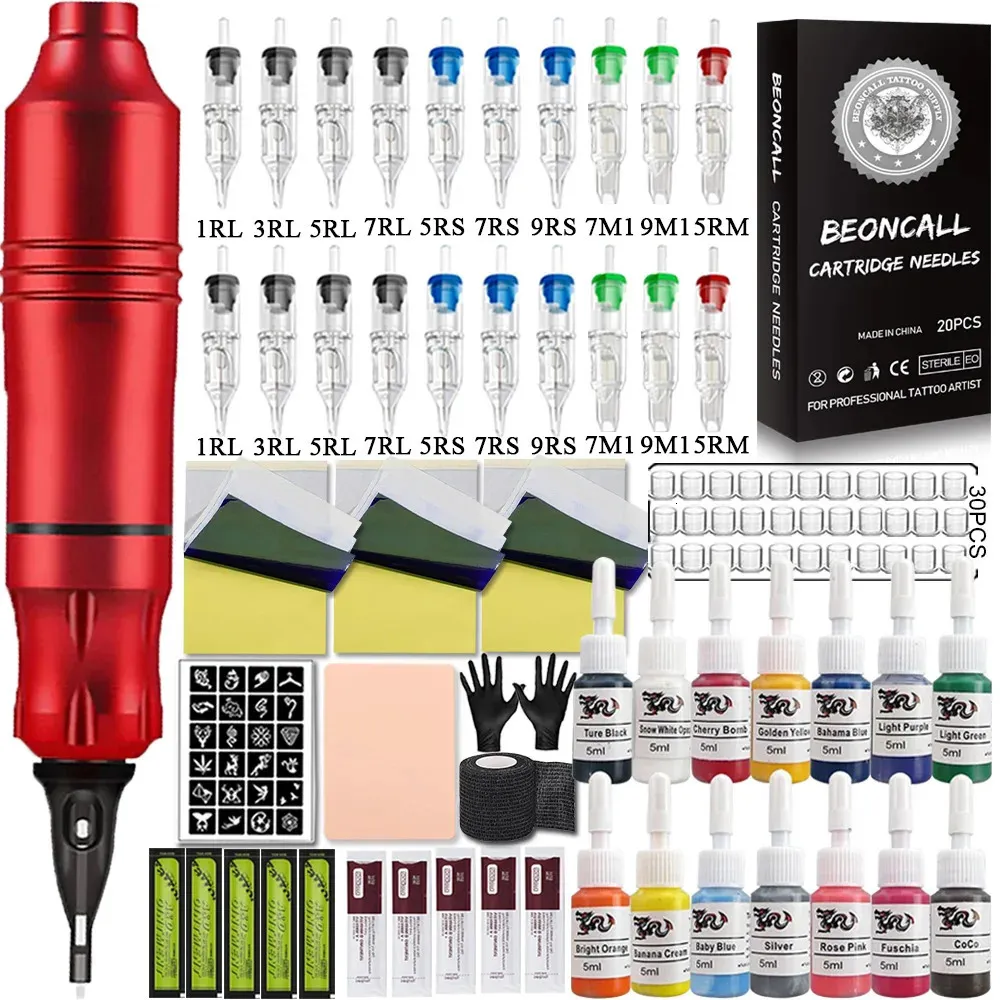 Kit de stylo pour Machine à tatouer, avec cartouches, aiguilles, encre, maquillage Permanent, accessoires pour débutants, 231225