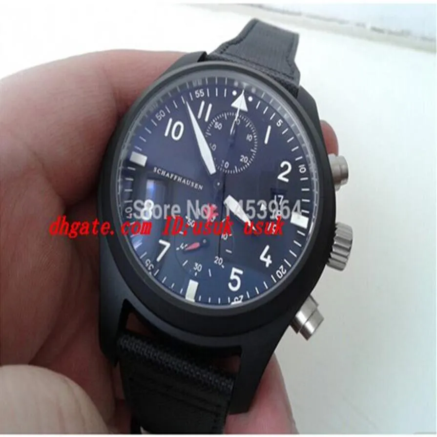 Ny Sapphirer Luxury Wristwatch Black 388001 3880 01 Pilotens japanska kvartsrörelse Kronograf Mäns klockklockor211l