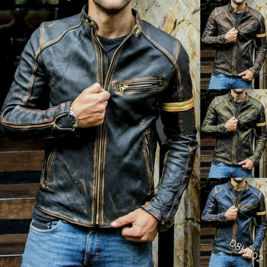 Automne hiver veste en cuir pour hommes mode hommes adolescent col montant Punk hommes moto veste en cuir mâle S-5XL 231228