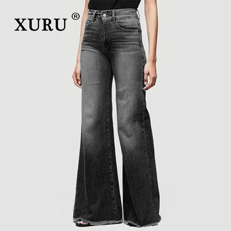 Xuru European och American Elegant Style Jeans Womens Wear Micro Fleared Pants Mid Rise Long Denim K76125 231228