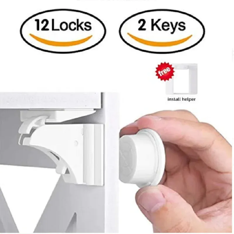 Dold Invisible Baby Safety Lock Magnet Child With Keys 12 2 Nyckel för barn i lådor Skåpdörrserien 231227