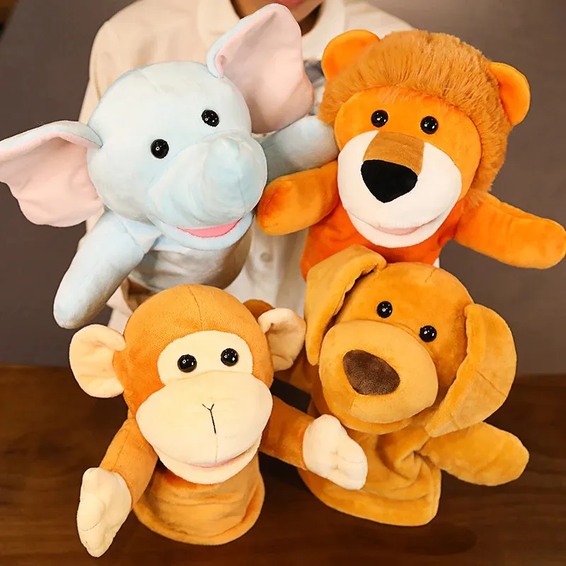 Puppet animale Puppet Plushing Puppet che raccontano Story Bambole Toy Cute Plush Lion Dog Monkey Elephancy Educational Toys Kids Regali 231227