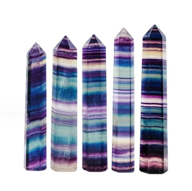 Naturale colorato colorato di fluorite Crystal Quartz Tower Quarzo Punta Fluorite Crystal Obelisk Wand Healing Crystal 15 Dimensioni