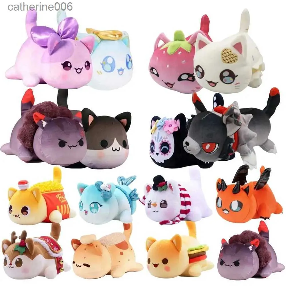 Plush Plush Animals Aphmau MEows Cat Pluszowa zabawka miękka meeow nadziewane pączki pączki pluszowe kawaii francuskie smażenie cheeseburger żywność pluszowa lalka urodziny prezentsl231228