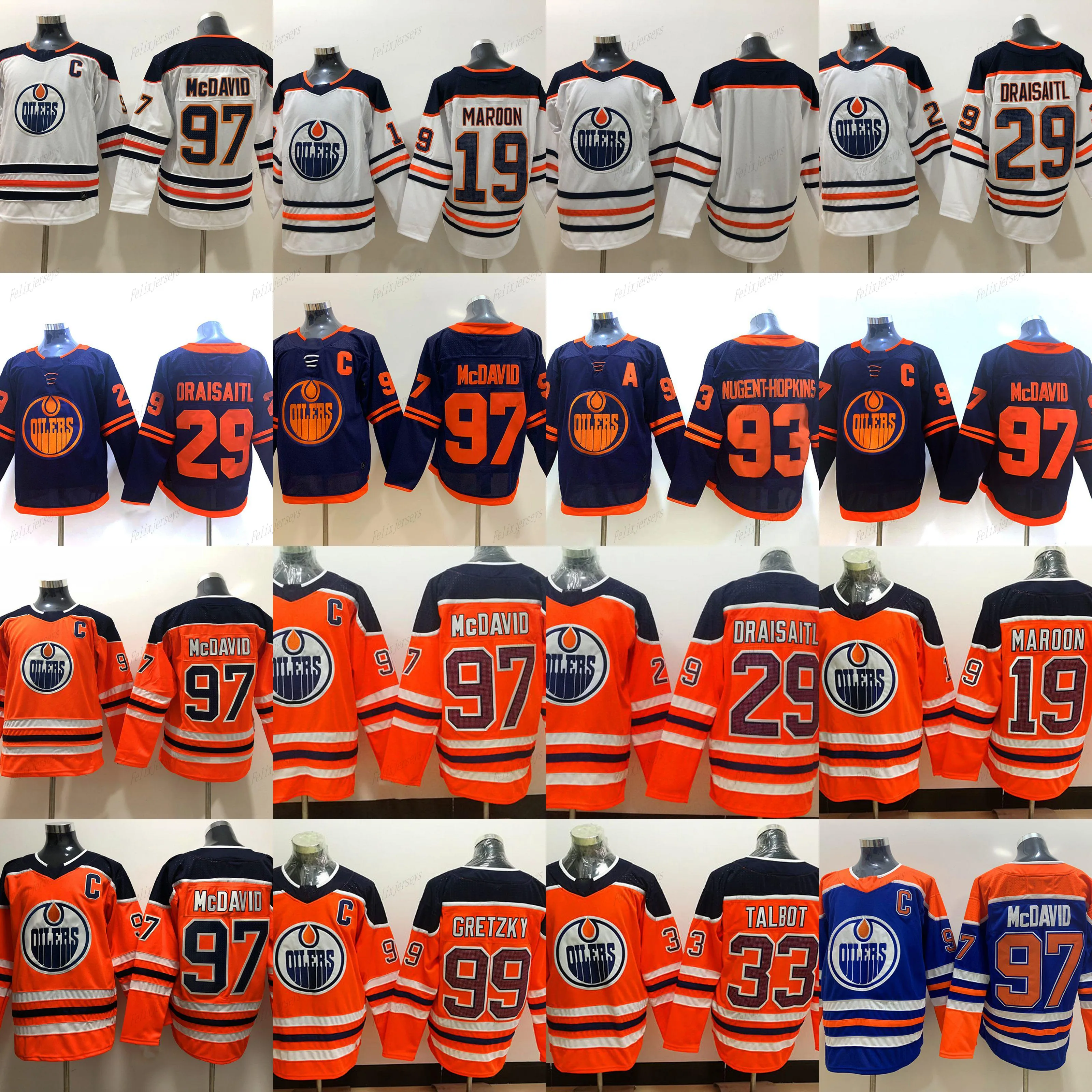 Maillots de hockey des Oilers d'Edmonton 97 Connor McDavid 29 Leon Draisaitl 19 Mikko Koskinen