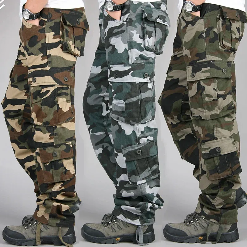 Mäns taktiska kamouflage overaller högkvalitativa bomullsmultifickbyxor Sportträning Casual Work Pants 231227