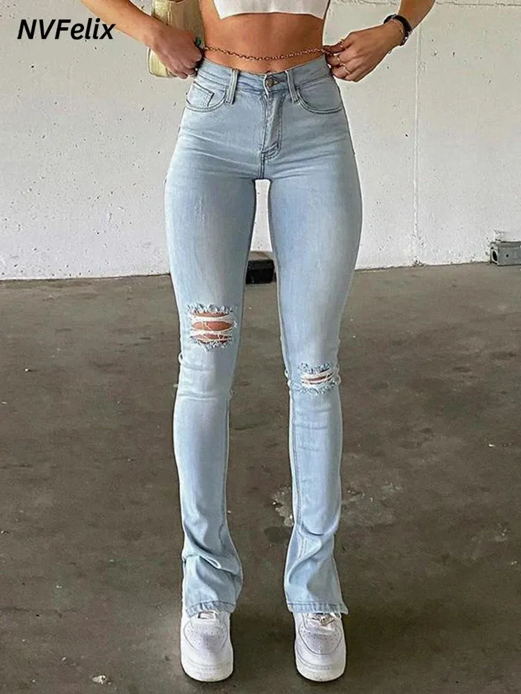 Jeggings for Women High midje blå mager jeans smala stretchy komfort denim byxor 2023 mode sommar split byxor 231228