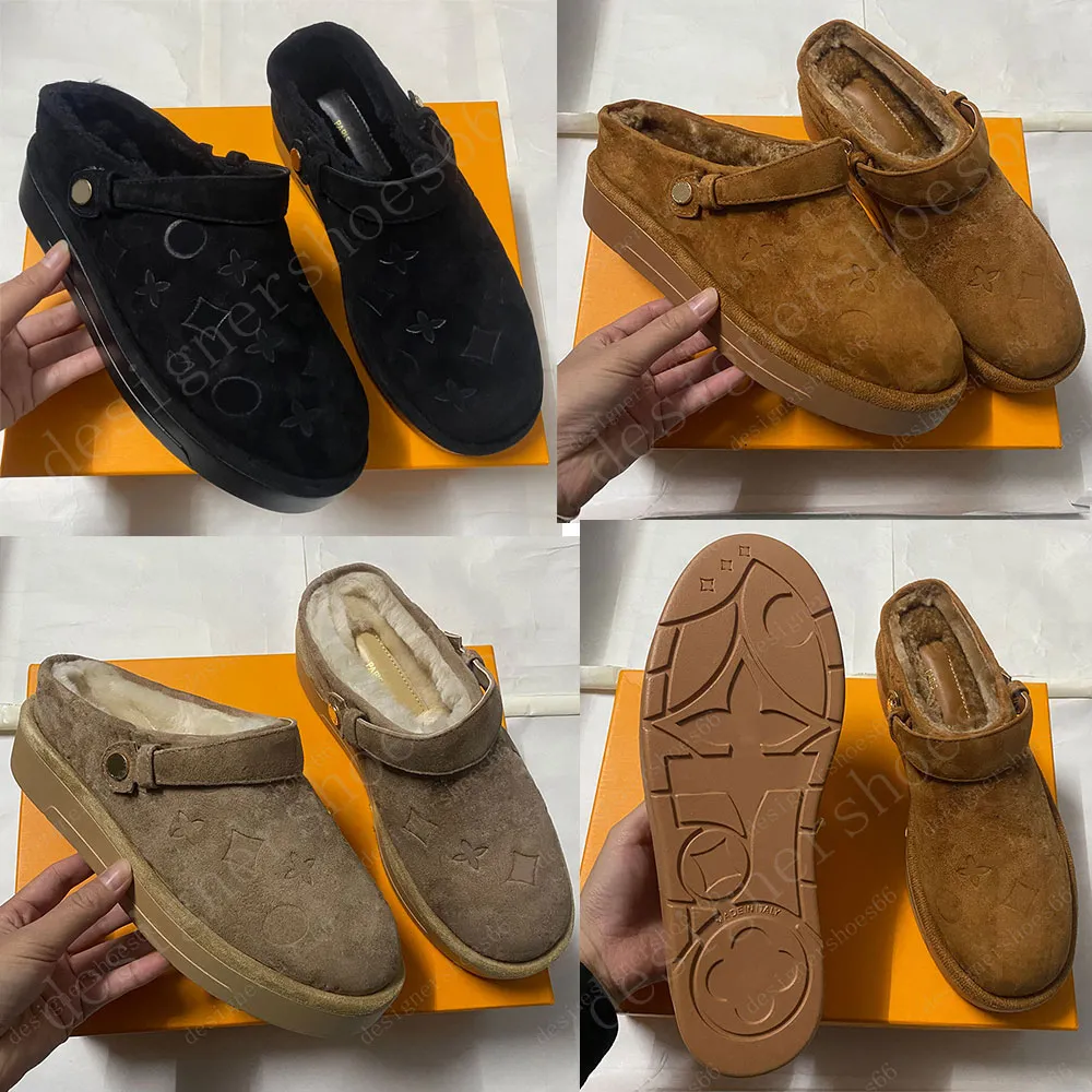 Aspen Platform Clog 1achw3 Black Debossed Debossed Suede Half Leather و Shearling Micro Extole Sheep Sheep Shedling Slippers Comploy Clog Slipper 35 42