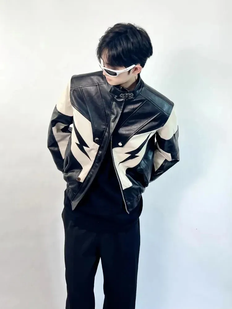 DHgate.com:Unisex Vintage Patchwork Leather Racing Jacket
