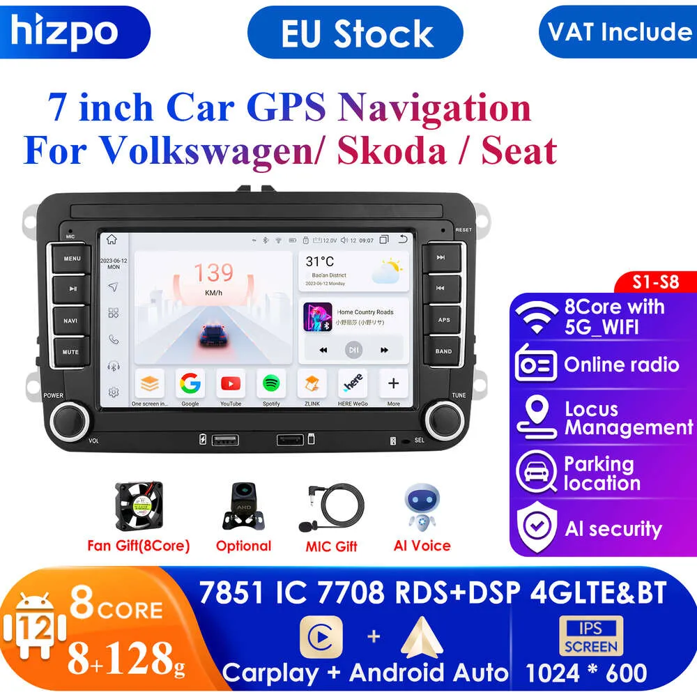 Carplay 7inch 2 Din Android Car Radio GPS for VW Skoda Octavia Golf 5 6 Touran Passat B6 Polo Jetta Sharan Caddy