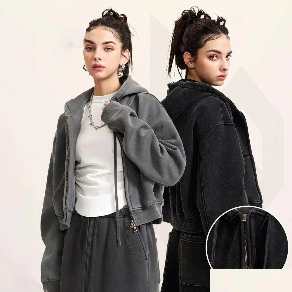 Lu Align Giacca Cappotto Felpa con cappuccio da donna Autunno Best Selling Spessa allentata Breve cerniera con cappuccio Felpe con cappuccio da strada Consegna di goccia Dhnrx