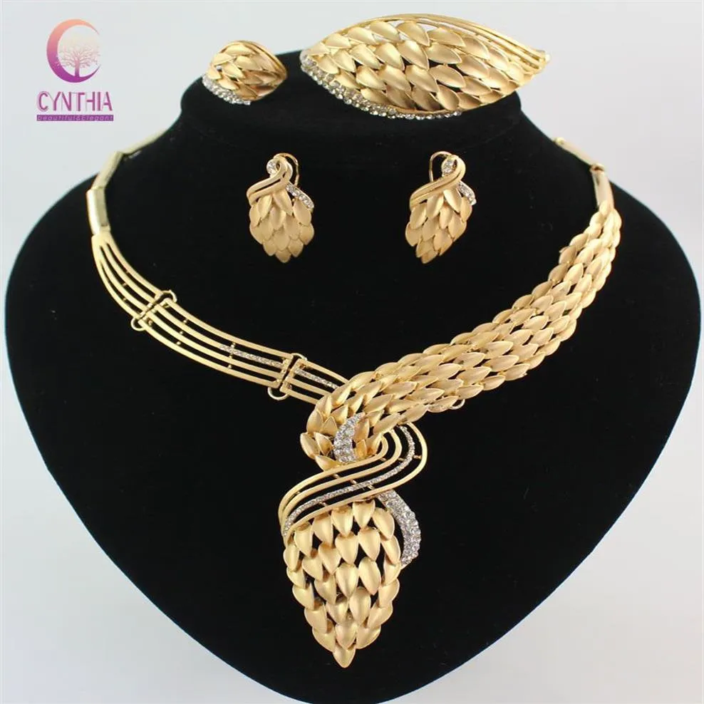 Arrival African Costume Necklace Jewelry Set 18K Gold Plated Crystal Wedding Women Bridal Accessories Nigerian Jewellry Sets281q