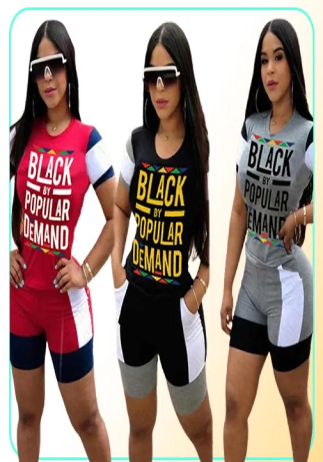 블랙의 인기있는 수요 수면 라운지 여성 트랙 슈트 짧은 슬리브 T 셔츠 반바지 반바지 두 조각 세트 의상 패션 캐주얼 스포츠 SUI8928374