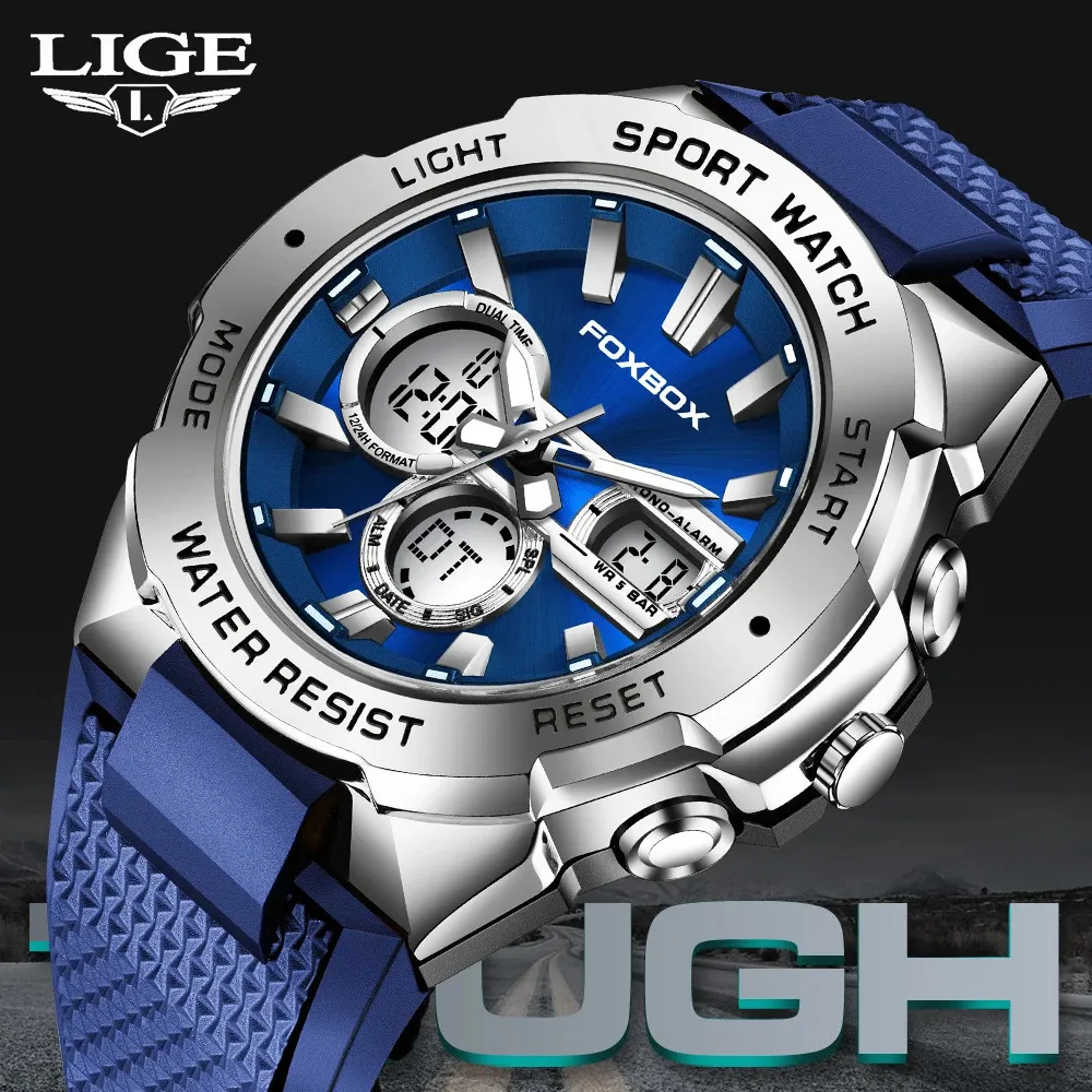 Lige Luxury Mens Sport Watch Military Waterproof Digital Alarm Chronograph Quartz Wristwatches男性時計Relogio Masculino 231228