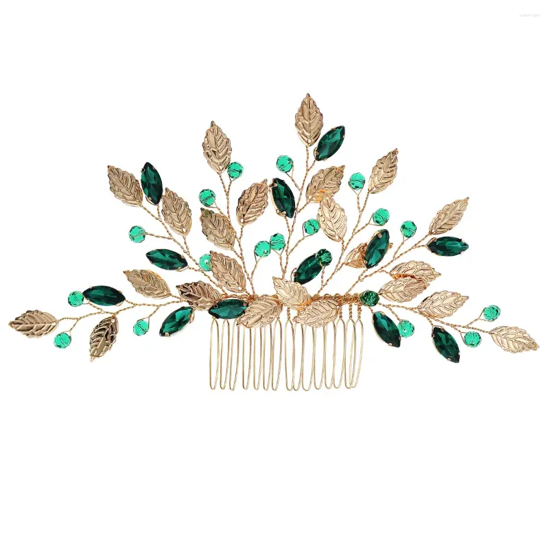 Pinces à cheveux Floralbride, en alliage fait à la main, feuille de cristal vert, strass, peigne de mariée, épingle, accessoires de mariage, bijoux pour femmes