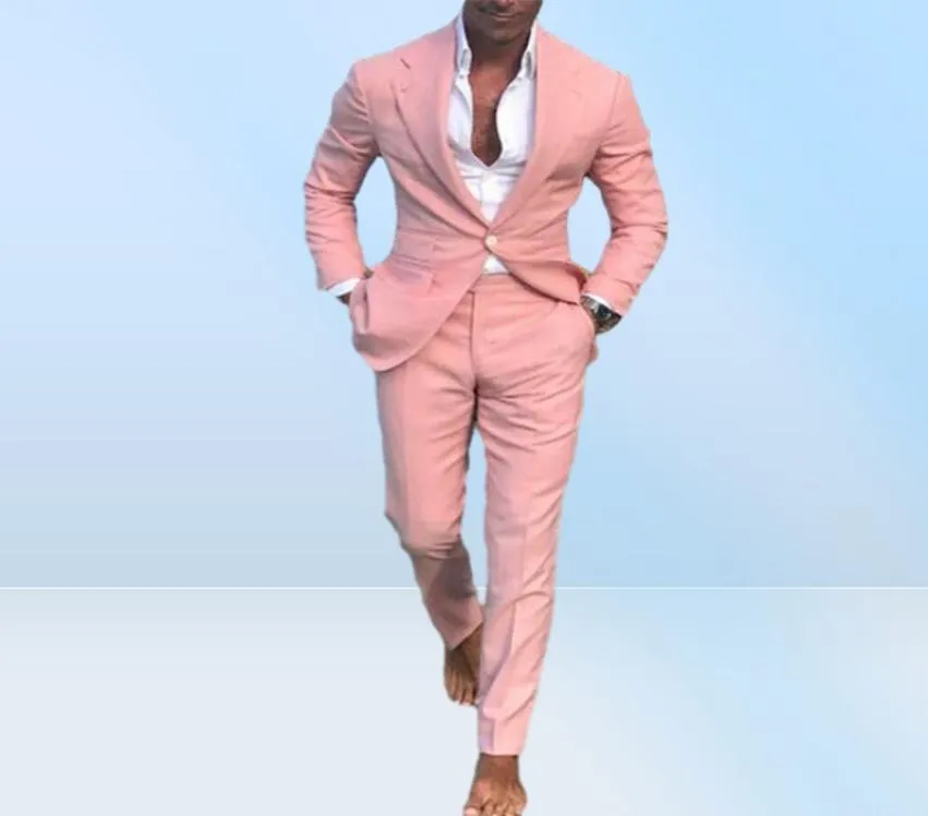 2 stycken Coat Pants Tuxedos Summer Beach Men Suits Pink Pants för Wedding Ball Slim Fit Groom Men Male Suit Jacketpant9434198