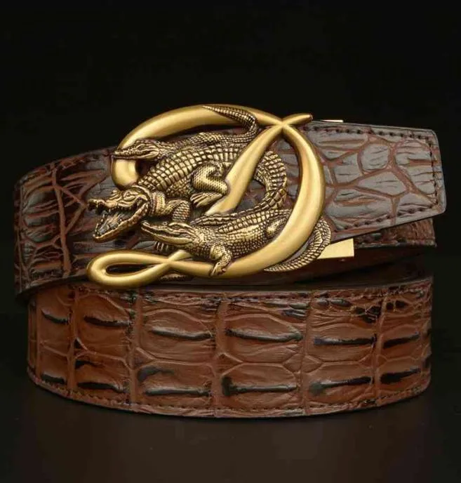 2021 Ceinture d'alligator de crocodile pour hommes Sangle de luxe Boucle automatique Cuir de vachette Véritable Designer Haute Qual8912596