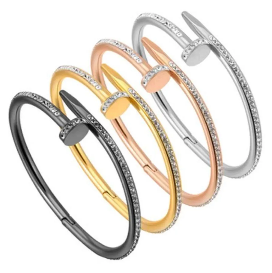 Женские браслеты для ногтей, позолоченный браслет Love Bangle, полный бриллиантовый браслет, ювелирные изделия для подарка 16 19, два размера с красным мешком для пыли17632390