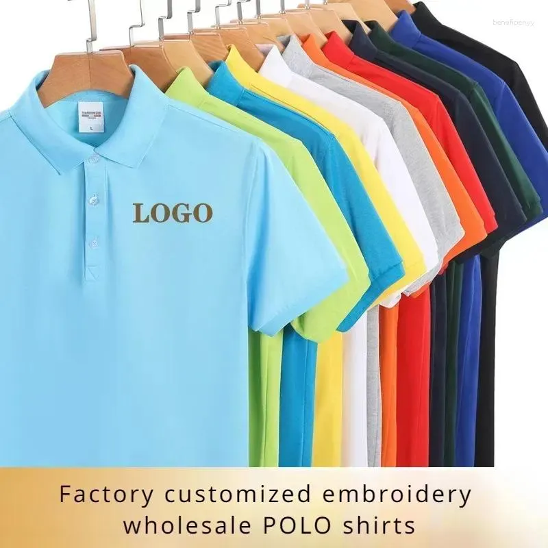 Polos de polos masculinos que vendem camiseta de algodão logotipo bordado personalizado com mangas curtas de lapela de lapela terno