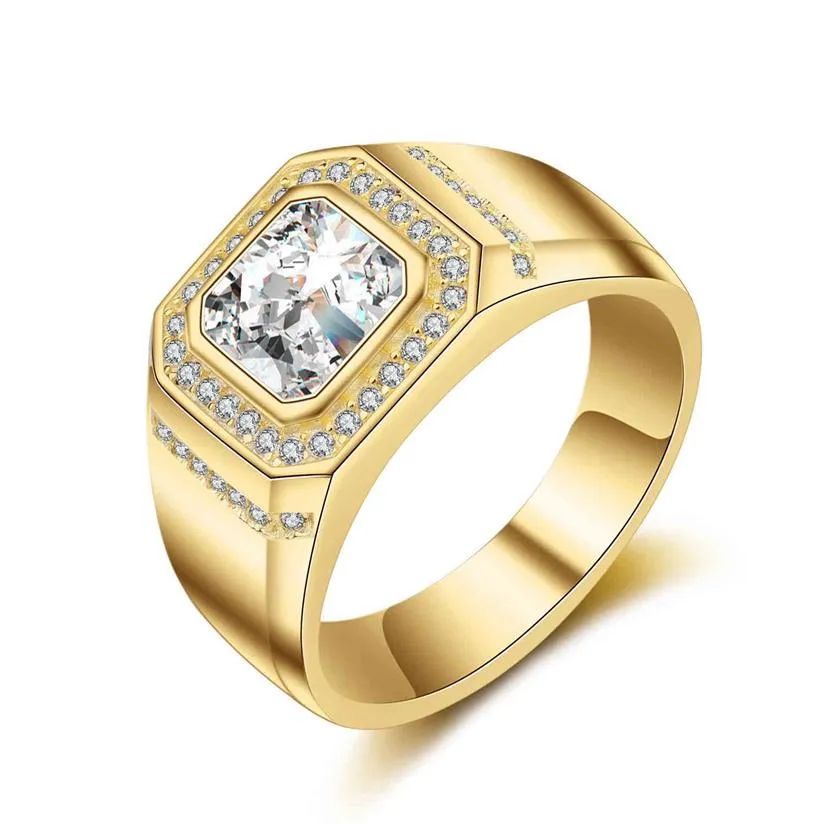 14k Geel Vergulde Rechthoek Geslepen Diamanten Ringen Voor Mannen Wit Goud Volledig Ingelegd AAA Zirkoon Simulatie Diamanten Ring fijne Jewelry260w