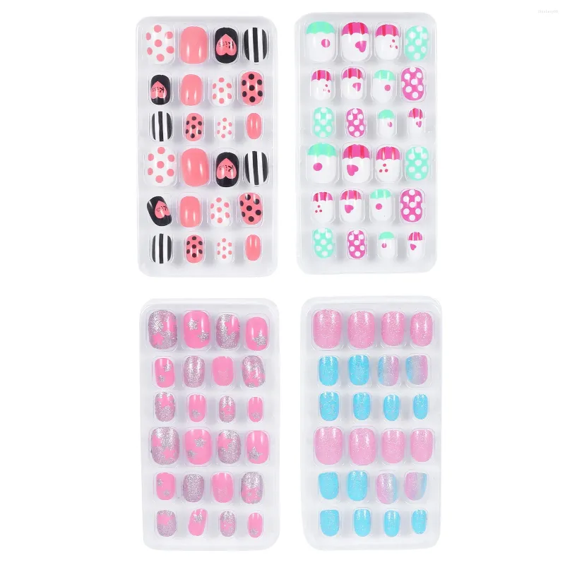 False Nails 96 PCS/4 CHILDLE'S KIDS ART GIRL FOR GIRL FAKE FULL COVER完成製品プレスオンの接着剤