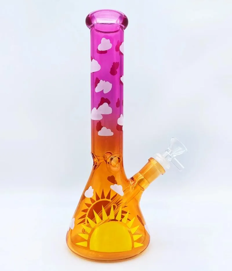 Düz nargile camları bong ile buz budbatı kırmızı sarı ağaçlar geri dönüşüm teçhizatı karikatür dab teçhizatlar cam su bongs 14.4 mm kase