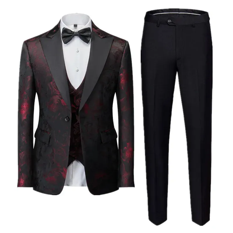 Banquete de negócios masculino Jacquard Terno 3 peça Courtlemen's Court Court Men Men Wedding Party Groom Dress Male Blazers Colet 231227