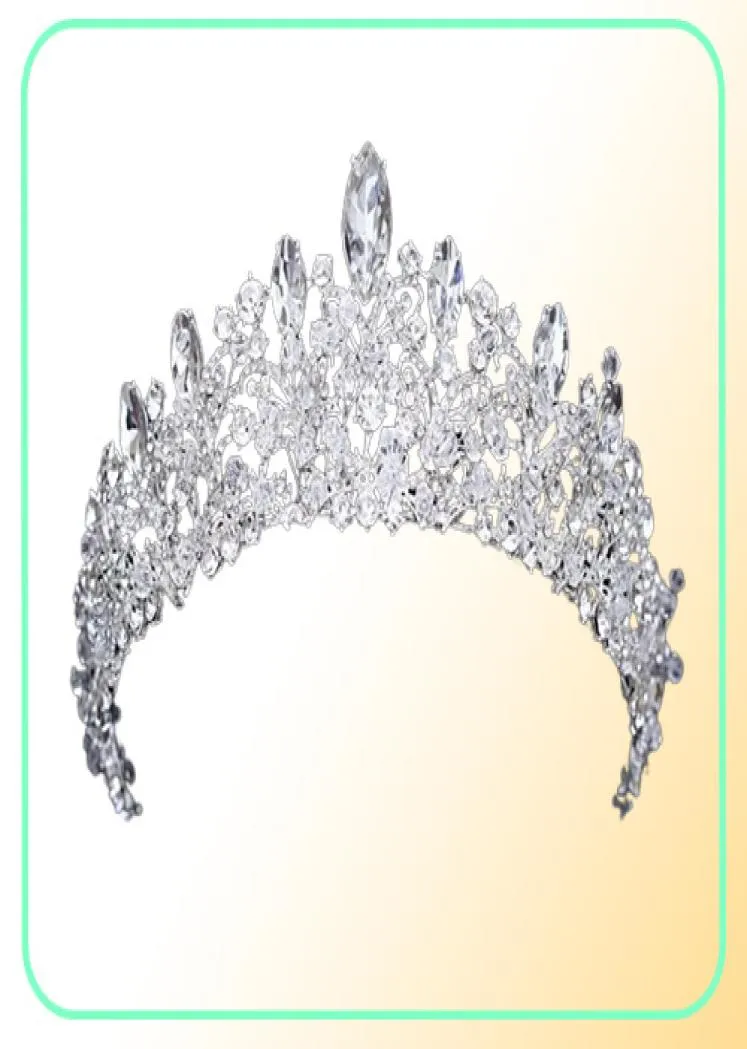 Wspaniała księżniczka Big Wedding Crowns Bridal Jewel Headpiece Tiaras Silver Metal Crysta European European Jewelry Bridal AC9968010