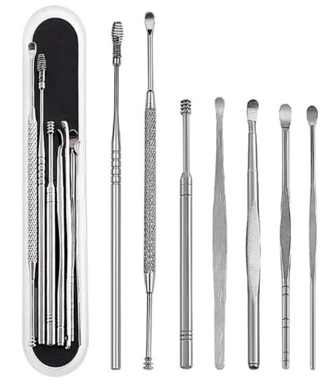 Ear Care Supply 7pcsset Wax Pickers Cleaner Stainless Steel Earpick Remover Curette Pick Spoon Epiwax8599494