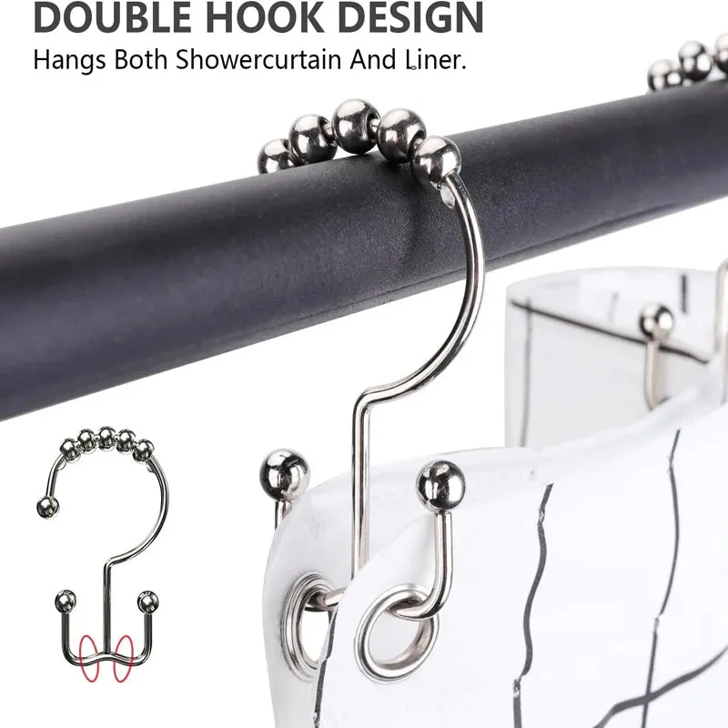 Stainless Steel Shower Curtain Hook Ring Metal Roller Ball Sliding