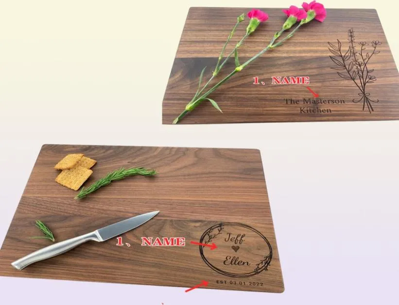 Personlig anpassad textgravering Walnut Cutting Board Kitchen Supplies 2206218860323