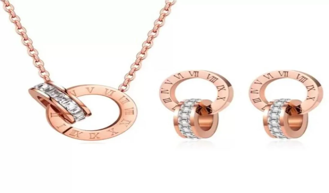 Conjunto de collar de cristal con números de amor elegante de lujo, pendientes de números romanos para mujer, colgante de acero inoxidable a la moda, diseñador de tendencia 7038746