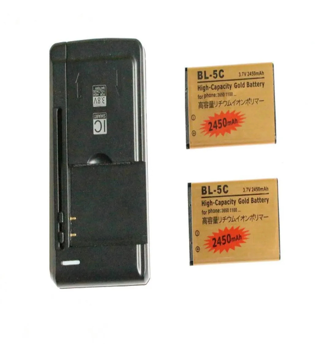 2x 2450 mAh BL5C BL 5C ZŁOTA BAZTANIE BAZTUJĄCE ZŁOTA OBSŁUGA USB ŁADMOWANIE WALNE DO NOKIA 3650 1100 6230 6263 6555 1600 6630 6680 6552899376