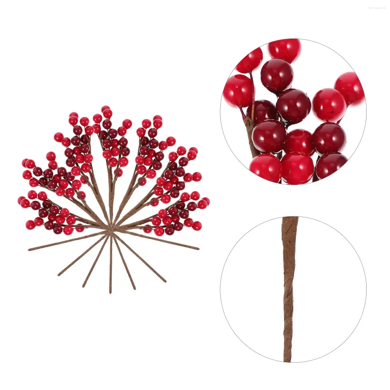 Fleurs décoratives 10 pcs Artificiel Red Berry tige de Noël Holly Branches Simulation Sims PVC Fake