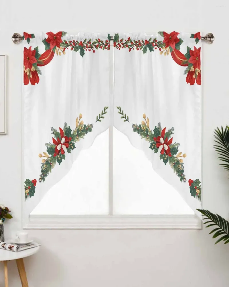 Curtain Christmas Minimalist Poinsettia Pine Needles Living Room Kitchen Door Partition Home Decor Resturant Entrance Drapes