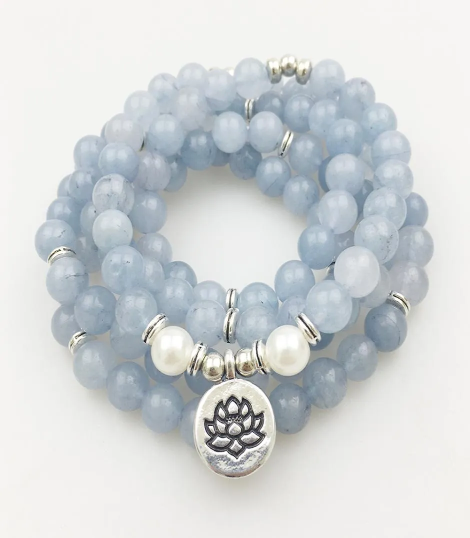 SN1205 Bracciale da donna di design con pietra blu da 8 mm e 108 perle di mala o collana con ciondolo a forma di loto, braccialetto yoga4056831